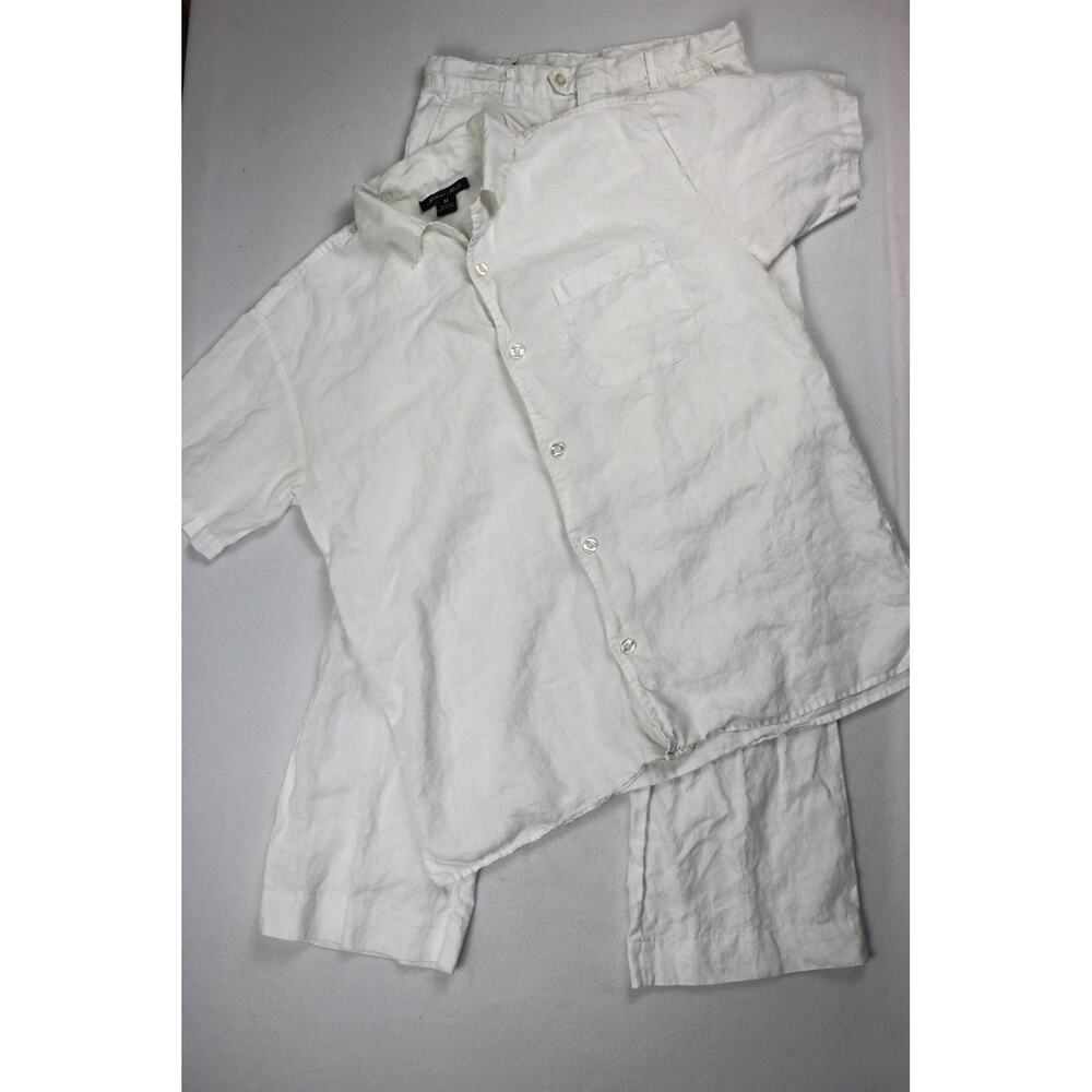 Milano Moda Men’s 100% Linen Walking Suit Set White Short Sleeve Shirt Pants M